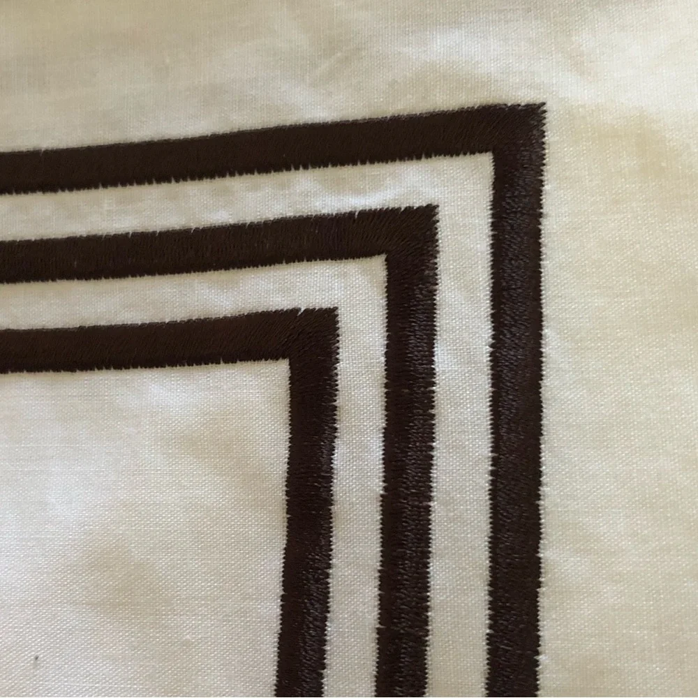 White Cotton Shower Curtain w/Embroidered Border & Custom Monogram “D” In Brown - Picture 5 of 13